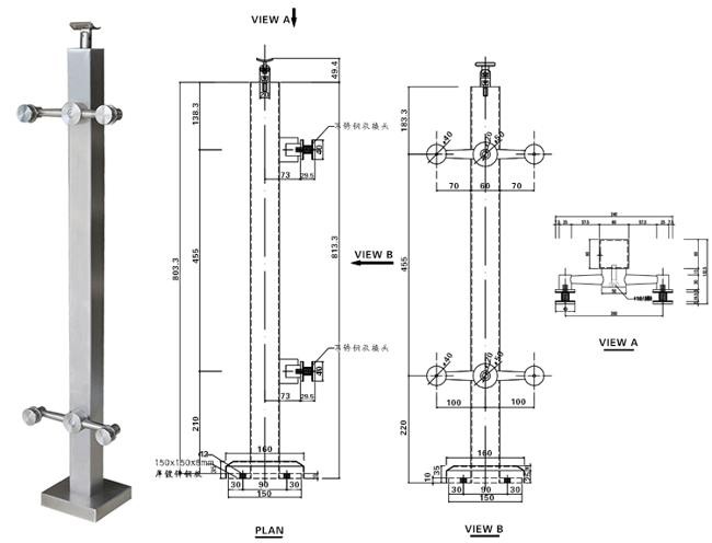 Steel railing with glass for balcony price